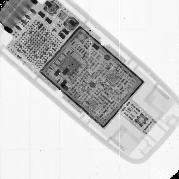 スマートフォン内部のX線透過像（斜め撮影）